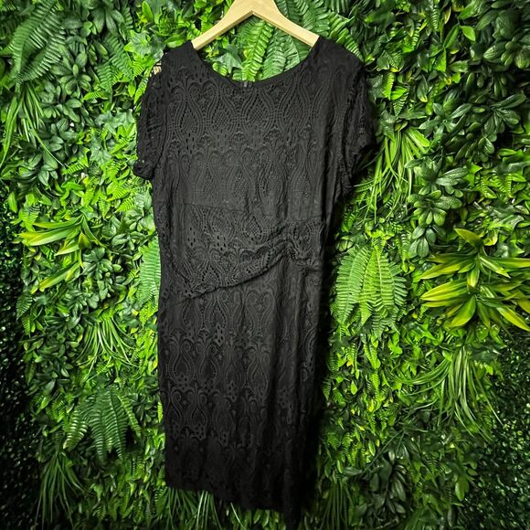 Women Dress Medium Black Short Sleeve Sheath Lace all Over Lined Nina Piu 0557 - Picture 6 of 9